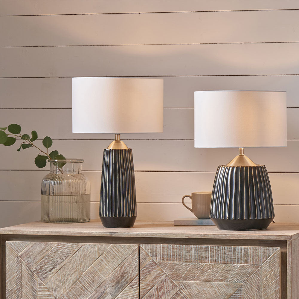 Artemis Black Textured Ceramic & Brushed Silver Tall Table Lamp